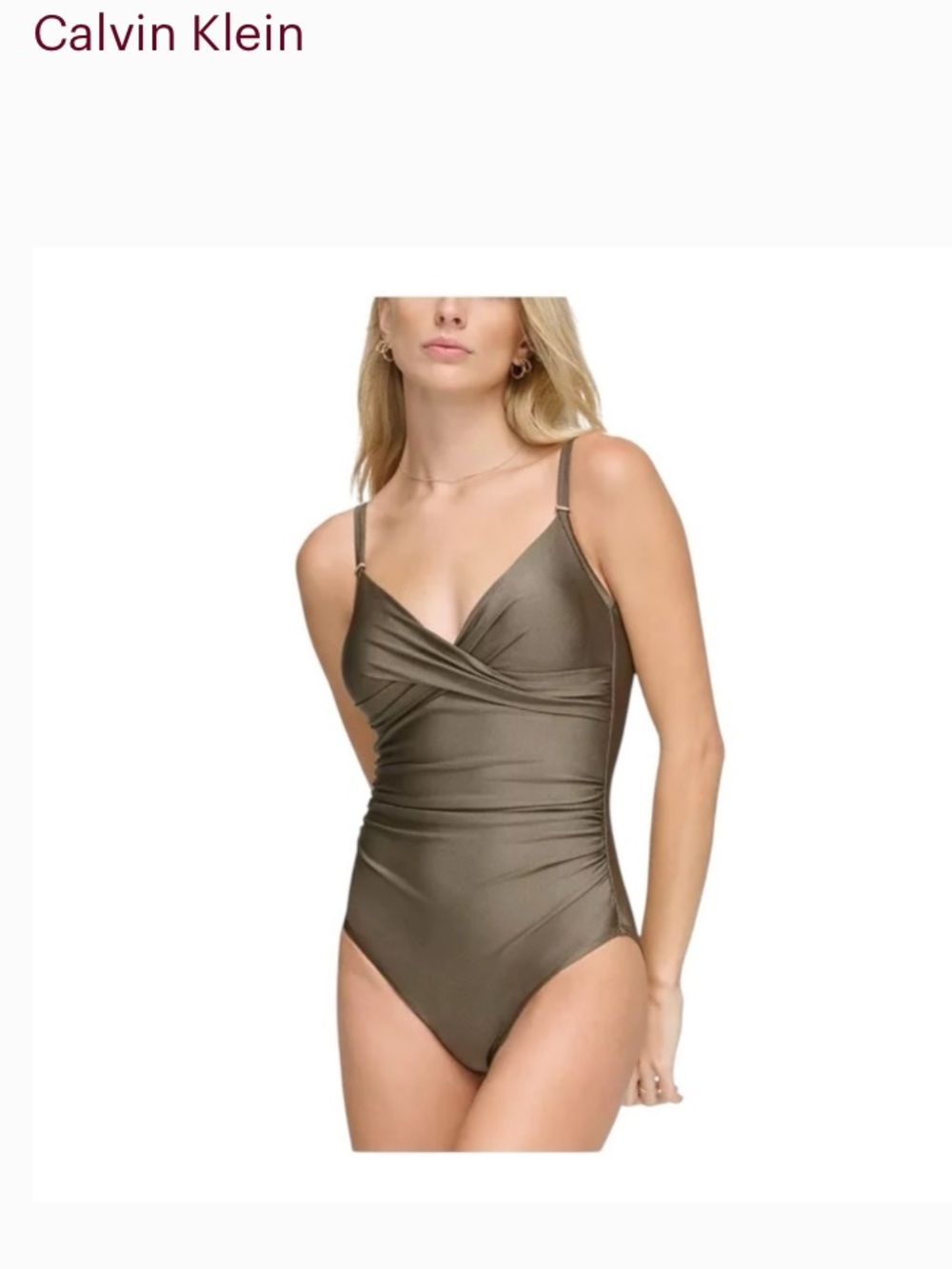 Calvin Klein Twist Front Tummy Control One Piece Swimsuit Brown Bronze‎ Size 14